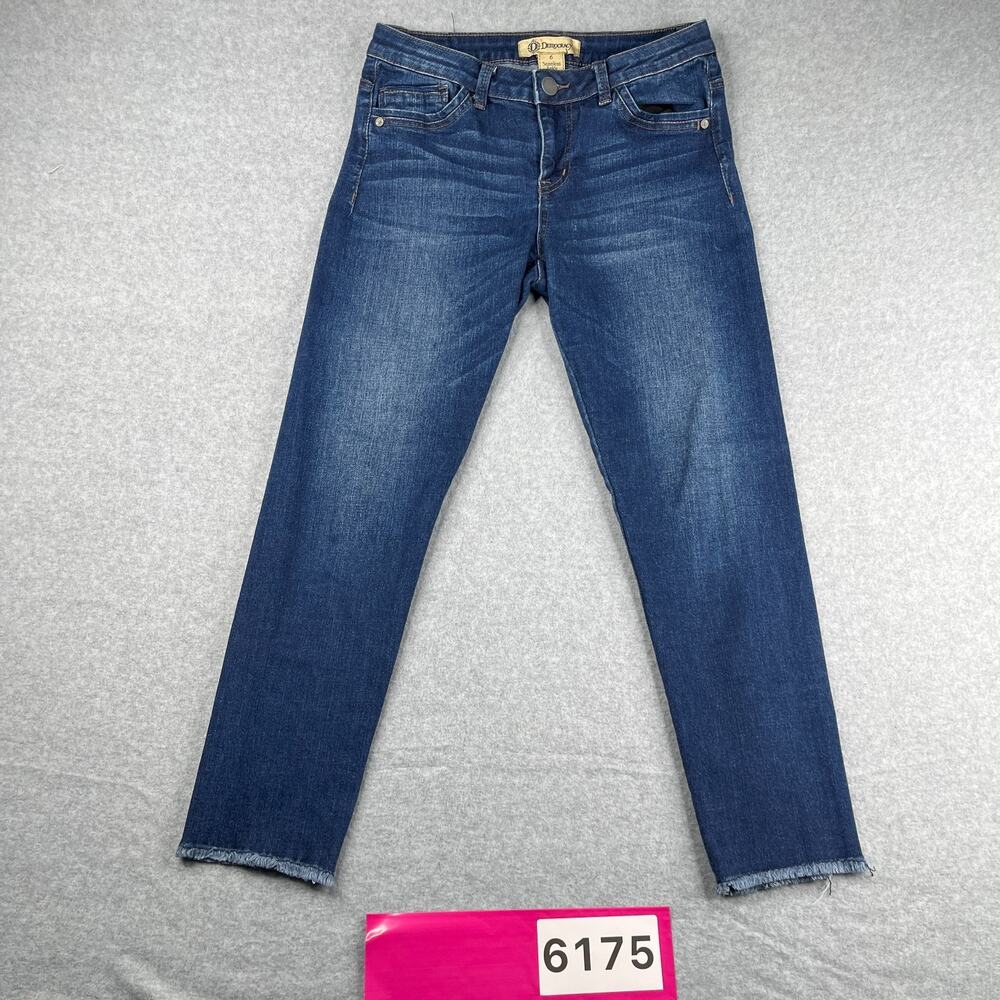 Democracy Seamless Ankle Skimmer Jeans Darkwash Distressed Stretch Womens 6